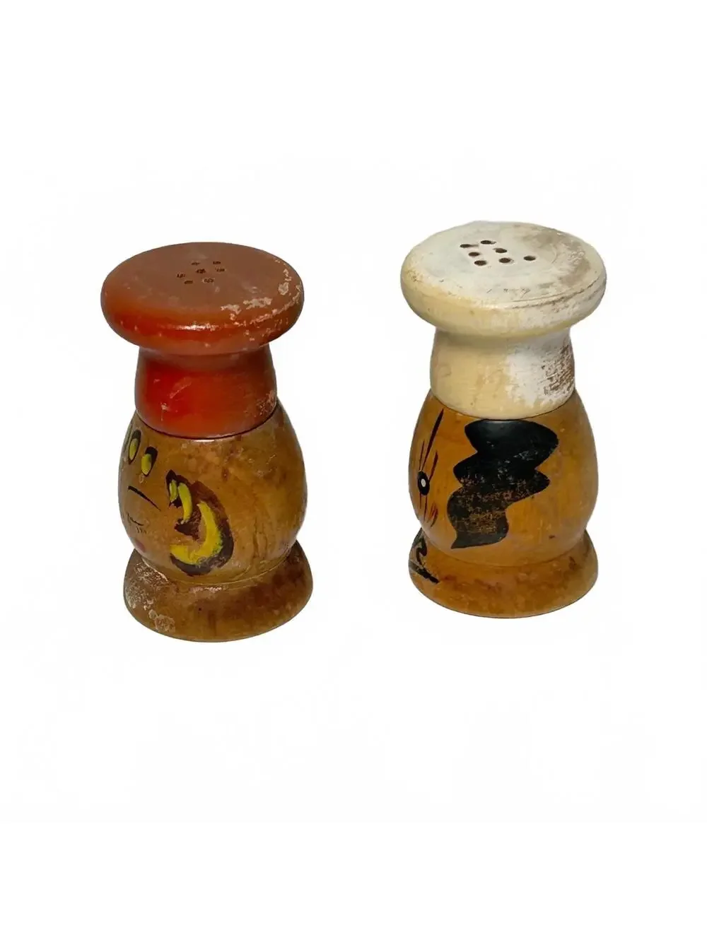 Vintage Hand-Painted Wooden Chef Salt and Pepper Shakers